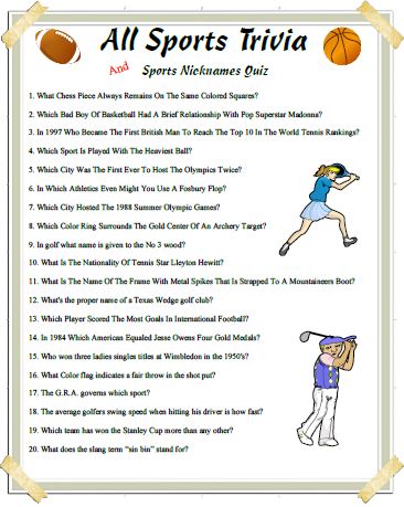 This Sports trivia covers many different sports, come ...