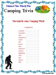 Our camping-trivia game includes charades and a scavenger hunt